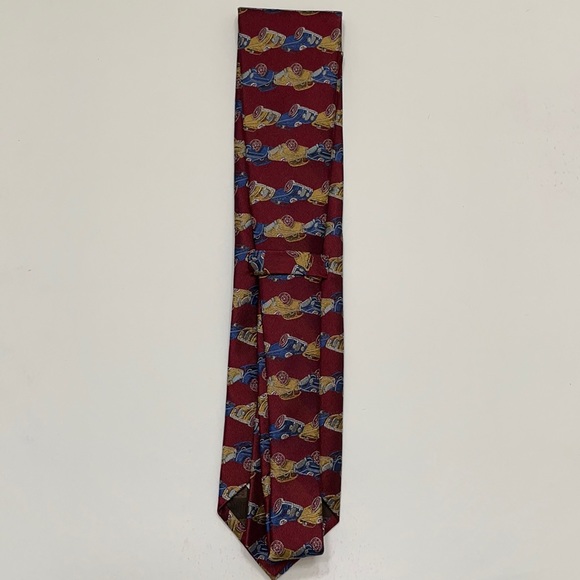 Robert Talbott Best of Class Ruby Red Tie #12 Vintage Race Cars in Blue & Yellow - Picture 3 of 5